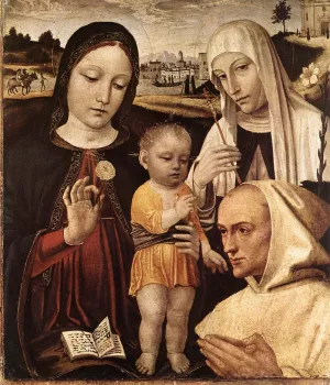 Madonna and Child, St Catherine and the Blessed Stefano Maconi by Ambrogio Bergognone - Oil Painting Reproduction