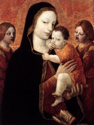 Virgin and Child with Two Angels Oil painting by Ambrogio Bergognone