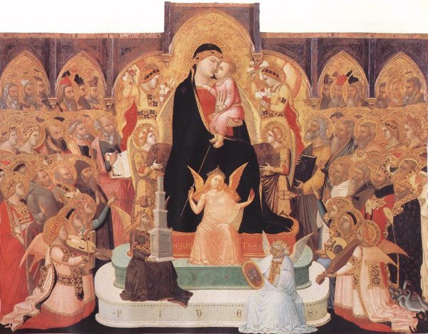 Madonna with Angels and Saints Maesta by Ambrogio Lorenzetti - Hand-Painted Oil Painting Reproduction