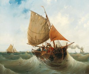 Fishing By The Coast by Ambroise-Louis Garneray Oil Painting