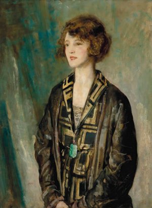 Portrait of Mrs Charles Romer-Williams, wearing a jade pendant by Ambrose Mcevoy Oil Painting