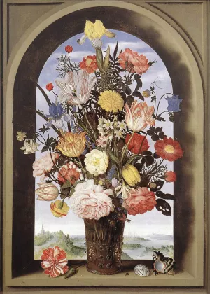 Bouquet in an Arched Window by Ambrosius Bosschaert The Elder - Oil Painting Reproduction