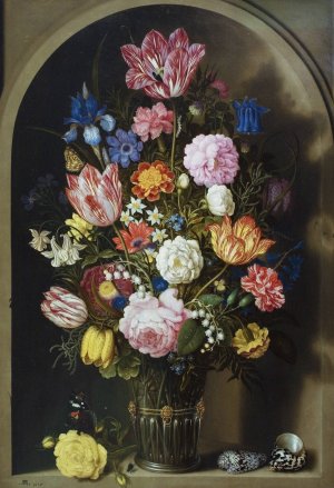 Bouquet Of Flowers In A Stone Niche by Ambrosius Bosschaert The Elder Oil Painting