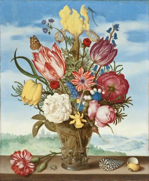 Bouquet of Flowers on a Ledge by Ambrosius Bosschaert The Elder Oil Painting