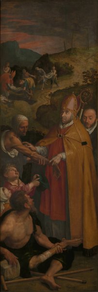Saint Eligius of Noyon Assists the Lame and Buries the Dead by Ambrosius Francken I Oil Painting