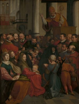 Saint Eligius of Noyon Preaches in Antwerp by Ambrosius Francken I Oil Painting
