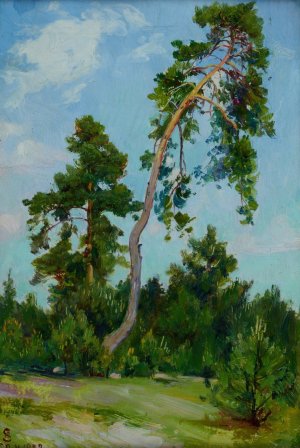 Leaning Pine by Ambrozy Sabatowski Oil Painting