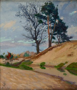 Sandy Bank of the Kamienna River by Ambrozy Sabatowski Oil Painting