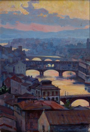 Sunset over Arno by Ambrozy Sabatowski Oil Painting