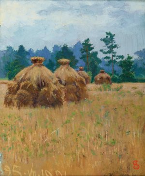 Volhynian Stacks of Corn by Ambrozy Sabatowski Oil Painting