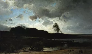On the Banks of a Pond, Lacanau Oil painting by Amedee Baudit