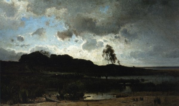 On the Banks of a Pond, Lacanau by Amedee Baudit - Hand-Painted Oil Painting Reproduction