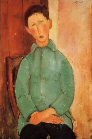 Boy in a Blue Shirt Oil painting by Amedeo Modigliani