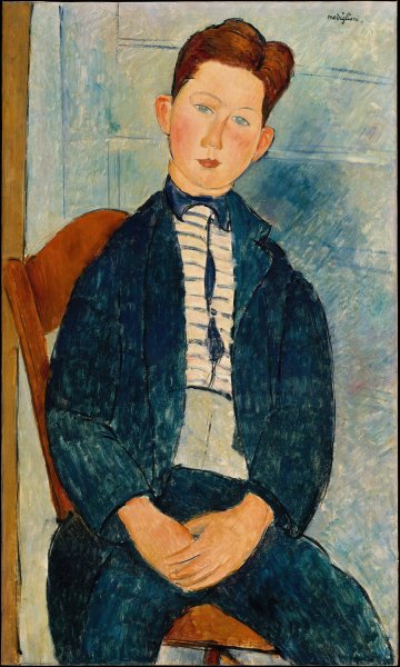 Main Product Photo of Boy in a Striped Sweater  Painting by Amedeo Modigliani