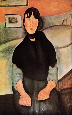 Dark Young Woman Seated by a Bed Oil painting by Amedeo Modigliani