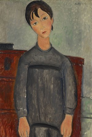 Girl Standing In Black Pinafore by Amedeo Modigliani Oil Painting