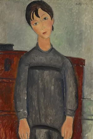 Girl Standing In Black Pinafore by Amedeo Modigliani Oil Painting