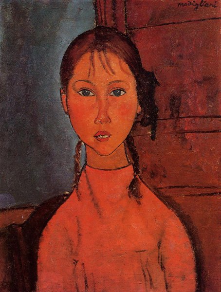 Main Product Photo of Girl with Braids Painting by Amedeo Modigliani