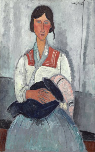 Gypsy Woman with Baby  by Amedeo Modigliani - Hand-Painted Oil Painting Reproduction