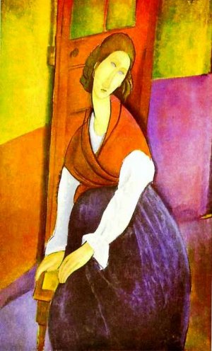Jeanne Hebuterne, A Door in the Background by Amedeo Modigliani Oil Painting