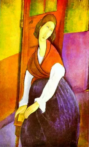 Jeanne Hebuterne, A Door in the Background by Amedeo Modigliani - Oil Painting Reproduction