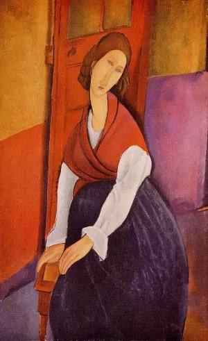 Jeanne Hebuterne also known as In Front of a Door painting by Amedeo Modigliani