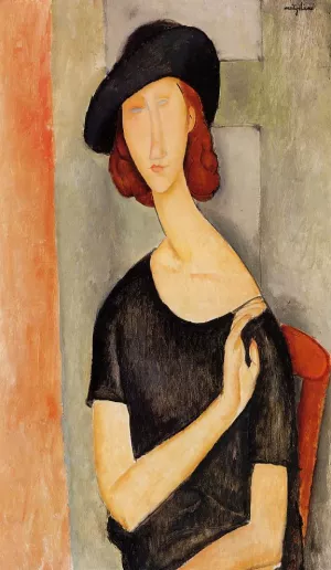 Jeanne Hebuterne in a Hat Oil painting by Amedeo Modigliani