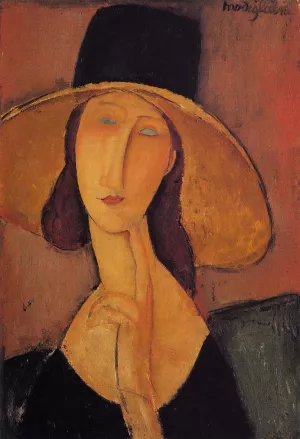 Jeanne Hebuterne in a Large Hat also known as Portrait of Woman in Hat painting by Amedeo Modigliani