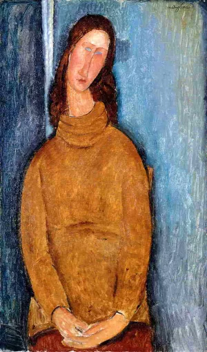 Jeanne Hebuterne in a Yellow Jumper by Amedeo Modigliani - Oil Painting Reproduction