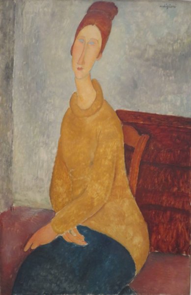 Jeanne Hebuterne in yellow sweater  by Amedeo Modigliani - Hand-Painted Oil Painting Reproduction