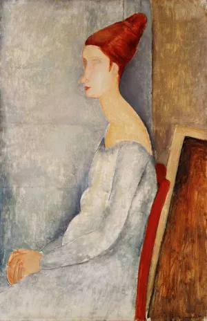 Jeanne Hebuterne Seated in Profile by Amedeo Modigliani - Oil Painting Reproduction