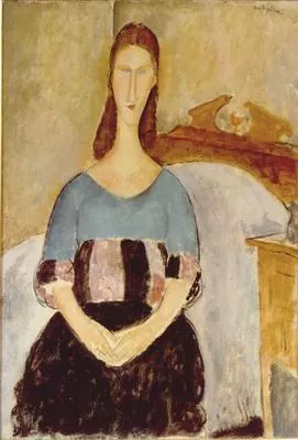 Jeanne Hebuterne, Seated by Amedeo Modigliani - Oil Painting Reproduction