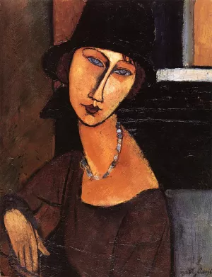Jeanne Hebuterne with Hat and Necklace Oil painting by Amedeo Modigliani