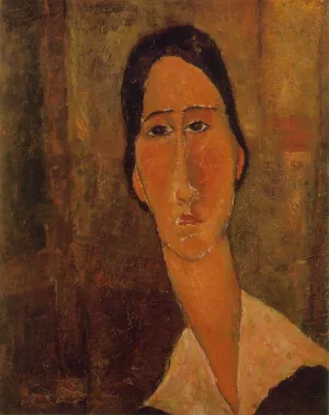 Jeanne Hebuterne with White Collar Oil painting by Amedeo Modigliani