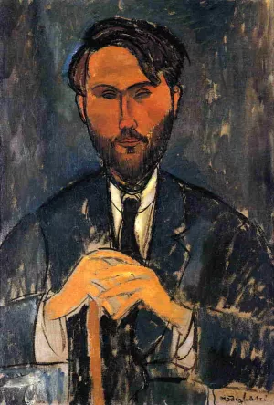 Leopold Zborowski with Cane also known as Portrait of Zborowski with Yellow Hands by Amedeo Modigliani - Oil Painting Reproduction
