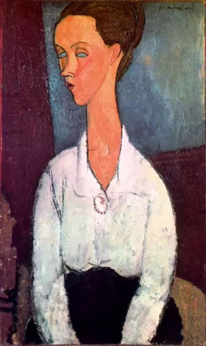 Lunia Czechowska in White Blouse by Amedeo Modigliani - Oil Painting Reproduction