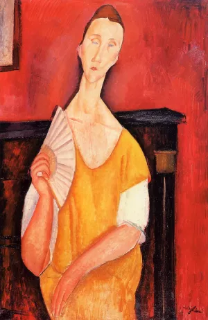 Madame Lunia Czechowska with a Fan by Amedeo Modigliani - Oil Painting Reproduction