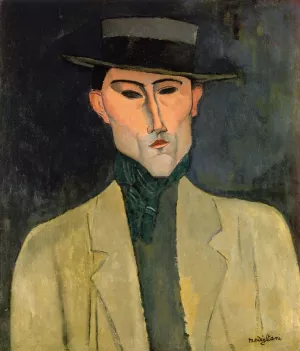 Man witih Hat by Amedeo Modigliani - Oil Painting Reproduction