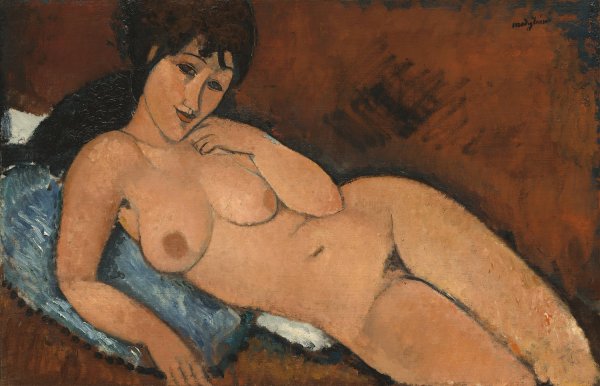 Nude on a Blue Cushion  by Amedeo Modigliani - Hand-Painted Oil Painting Reproduction