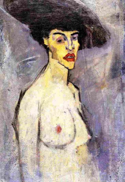 Main Product Photo of Nude with Hat Painting by Amedeo Modigliani