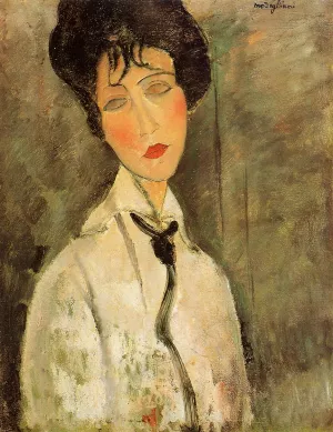 Portrait of a Woman in a Black Tie painting by Amedeo Modigliani