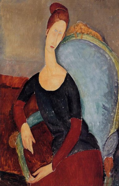 Main Product Photo of Portrait of Jeanne Hebuterne Seated in an Armchair Painting by Amedeo Modigliani