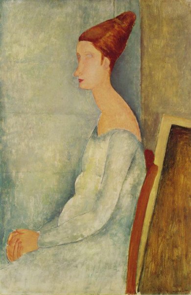 Portrait of Jeanne Hebuterne Seated in Profile by Amedeo Modigliani - Hand-Painted Oil Painting Reproduction