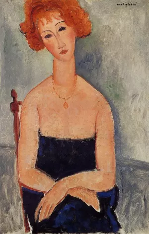 Readhead Wearing a Pendant Oil painting by Amedeo Modigliani