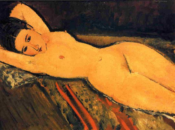Main Product Photo of Reclining Nude, Arms Folded Under Her Head Painting by Amedeo Modigliani