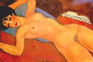 Reclining Nude on a Blue Cushion also known as Red Nude by Amedeo Modigliani - Oil Painting Reproduction