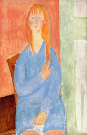 Seated Girl, Untied Hair also known as Girl in Blue by Amedeo Modigliani - Oil Painting Reproduction