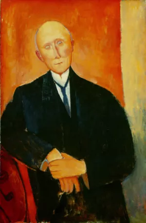 Seated Man with Orange Background by Amedeo Modigliani - Oil Painting Reproduction