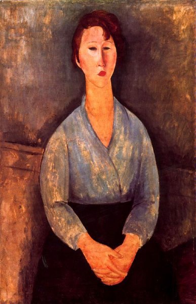 Seated Woman with Blue Blouse by Amedeo Modigliani - Hand-Painted Oil Painting Reproduction