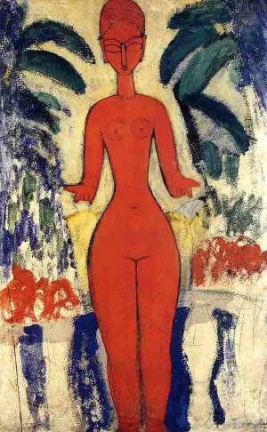Standing Nude with Garden Background by Amedeo Modigliani - Oil Painting Reproduction